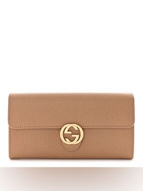 Gucci Beige Leather Continental Wallet – Gold GG Logo (Never Used)